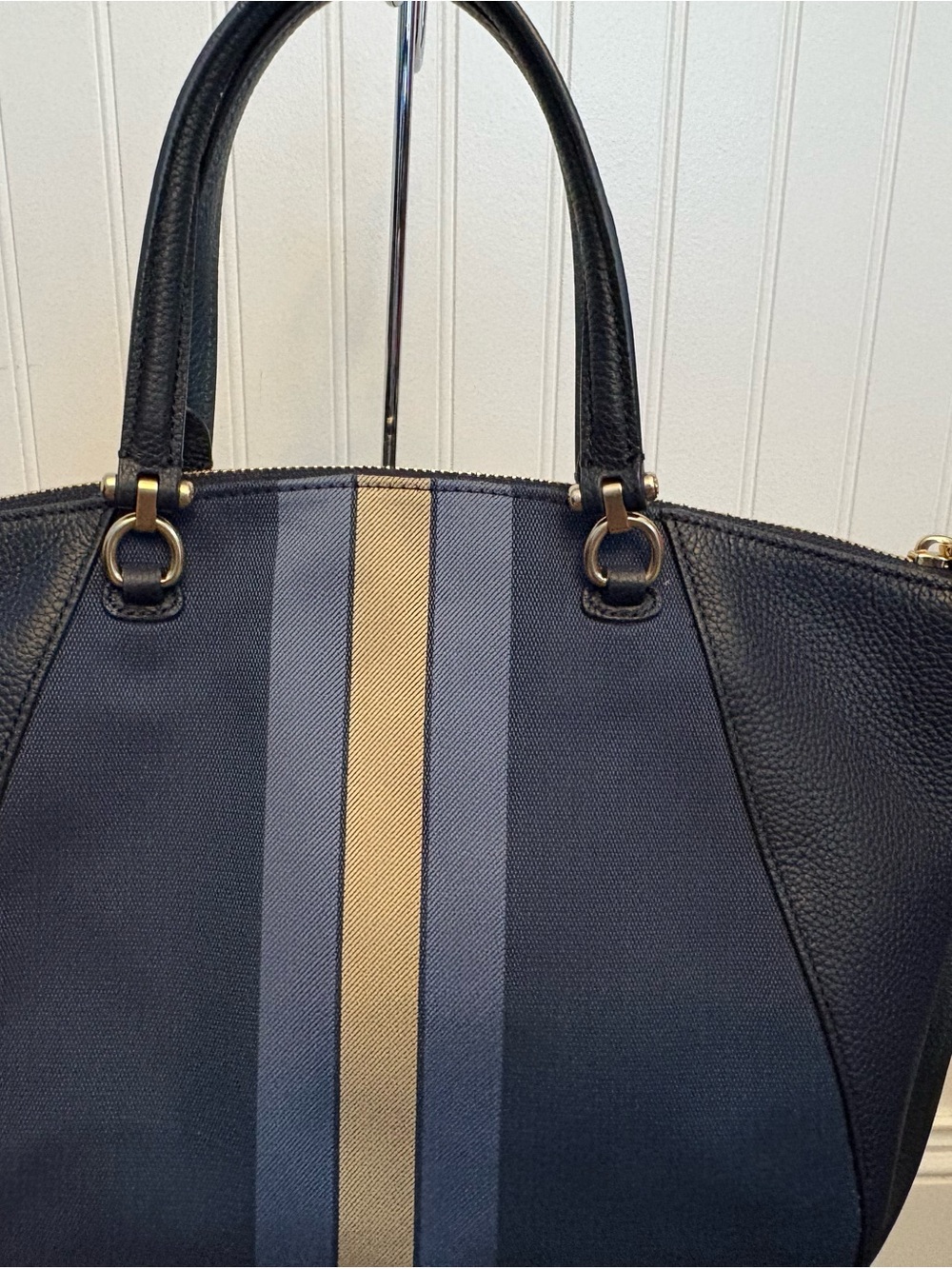 Coach Navy Varsity Stripe Satchel Crossbody – Style F57842 - Picture 2 of 8